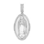 0.25CT Round Diamond Blessed Mother Pendant For Men In Sterling Silver Mary Charm Pendant