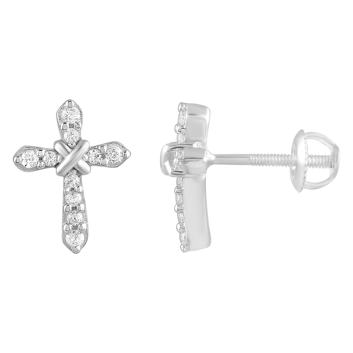 Sterling Silver 0.15CT Round Diamond Fashion Earrings In Elegant Ladies Diamond Stud Earrings - Image 1