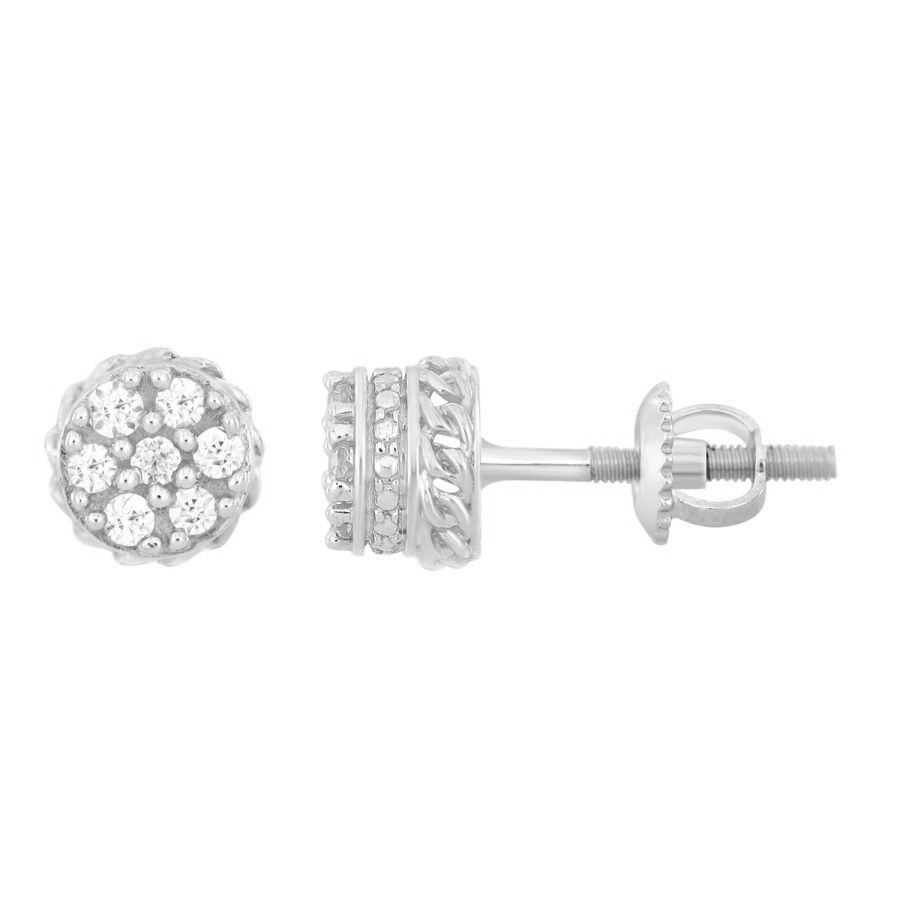 Sterling Silver 0.15CT Round Diamond Fashion Earrings In Elegant Ladies Diamond Earrings - Image 1