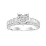 Sterling Silver Ladies 0.25CT Round & Baguette Diamond Heart-Shaped Fashion Ring