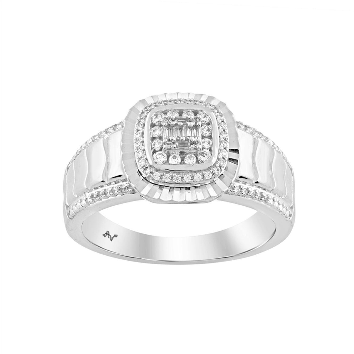 Sterling Silver Men'S Diamond Ring 0.25CT Round & Baguette Cut Fashion Jewelry - Image 1