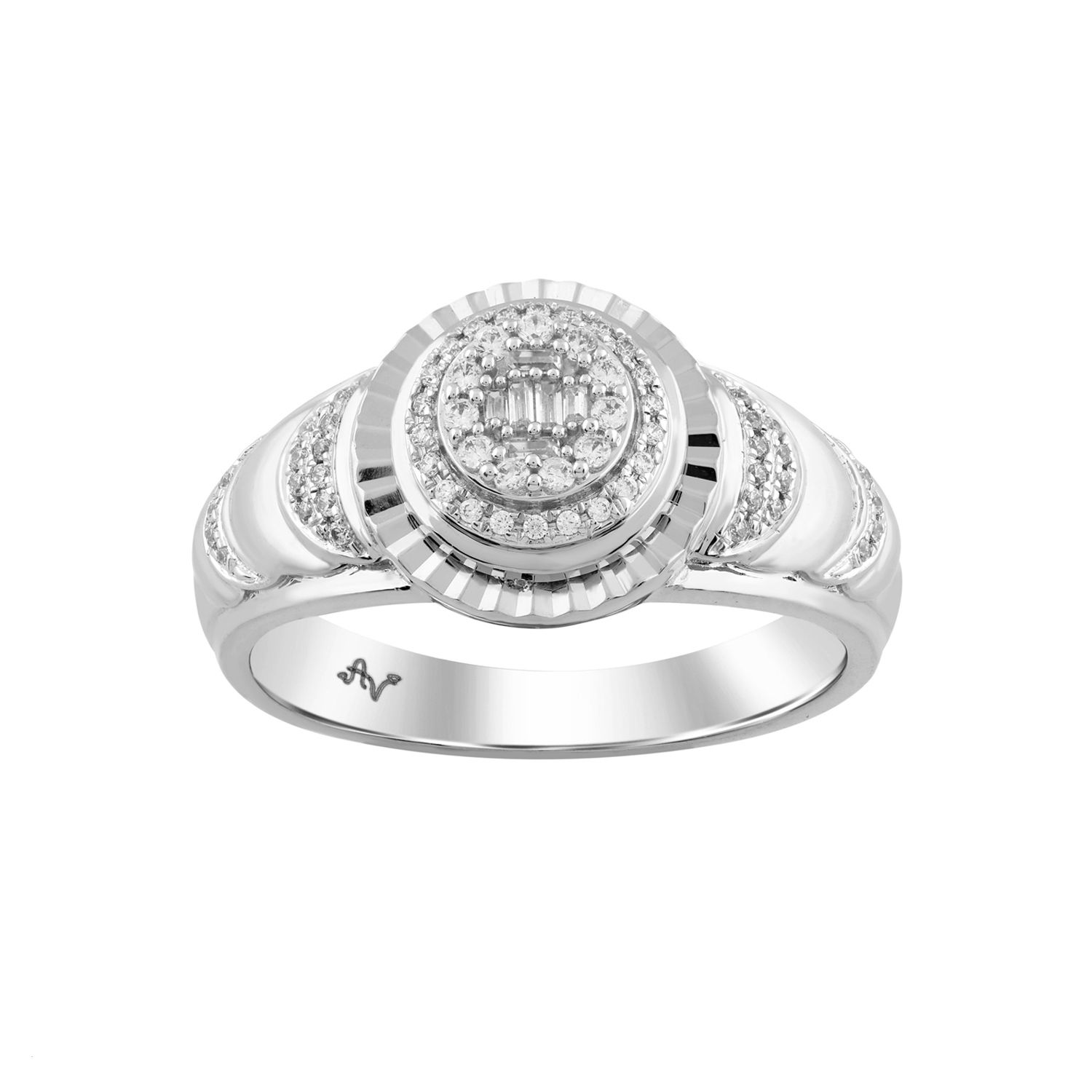 Sterling Silver Men'S Diamond Ring 0.25CT Round & Baguette Cut Fashion Jewelry - Image 1
