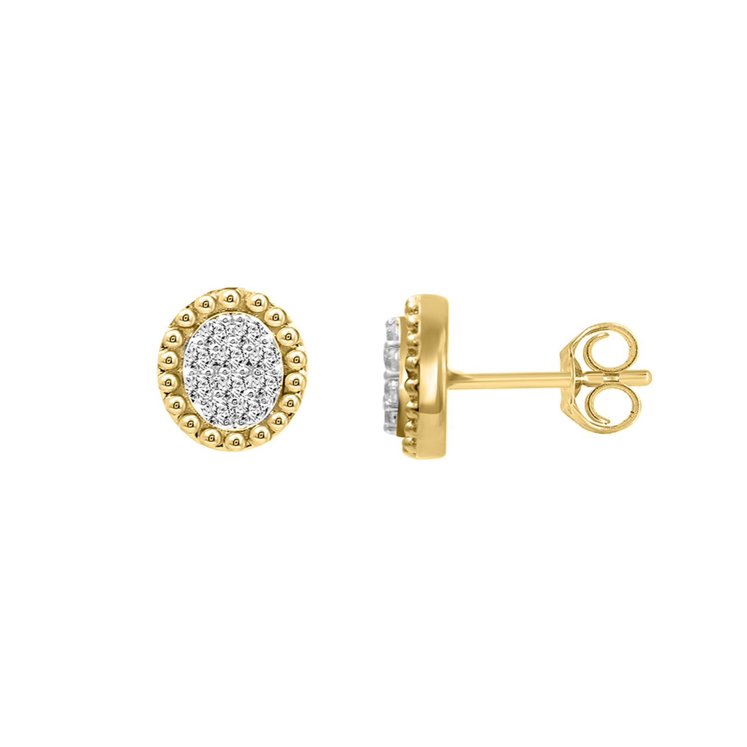 10K Yellow Gold Ladies 0.20CT Round Diamond Cluster Fashion Earrings - Image 1