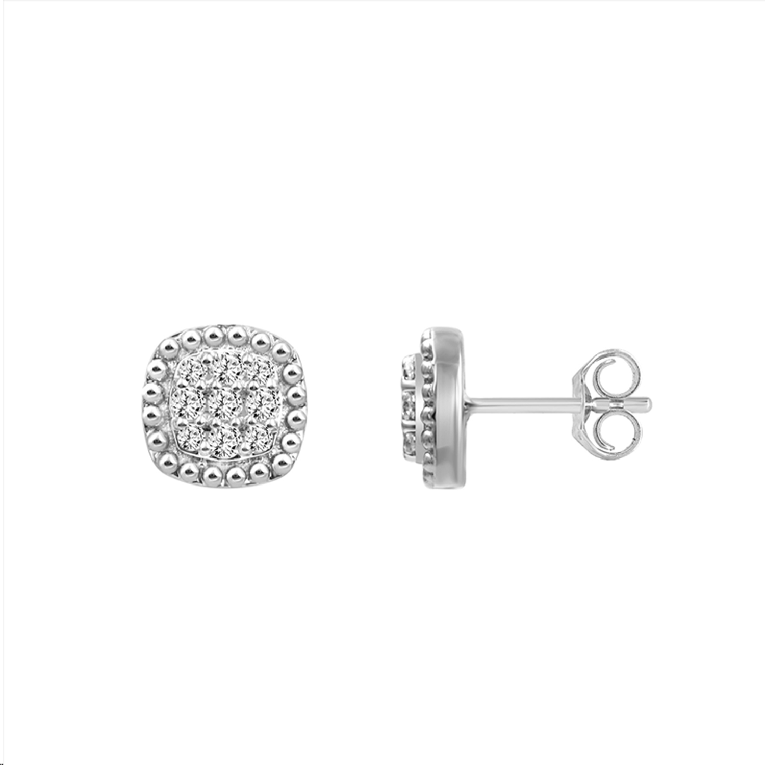 Ladies Sterling Silver 0.20CT Round Diamond Cluster Earrings Fashion Jewelry Design - Image 1