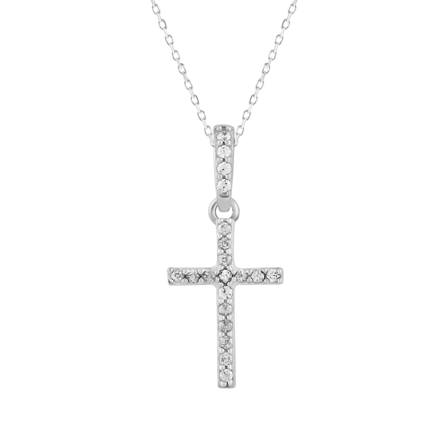 Elegant Sterling Silver Cross Pendant With Chain 0.05CT Round Diamond - Image 1