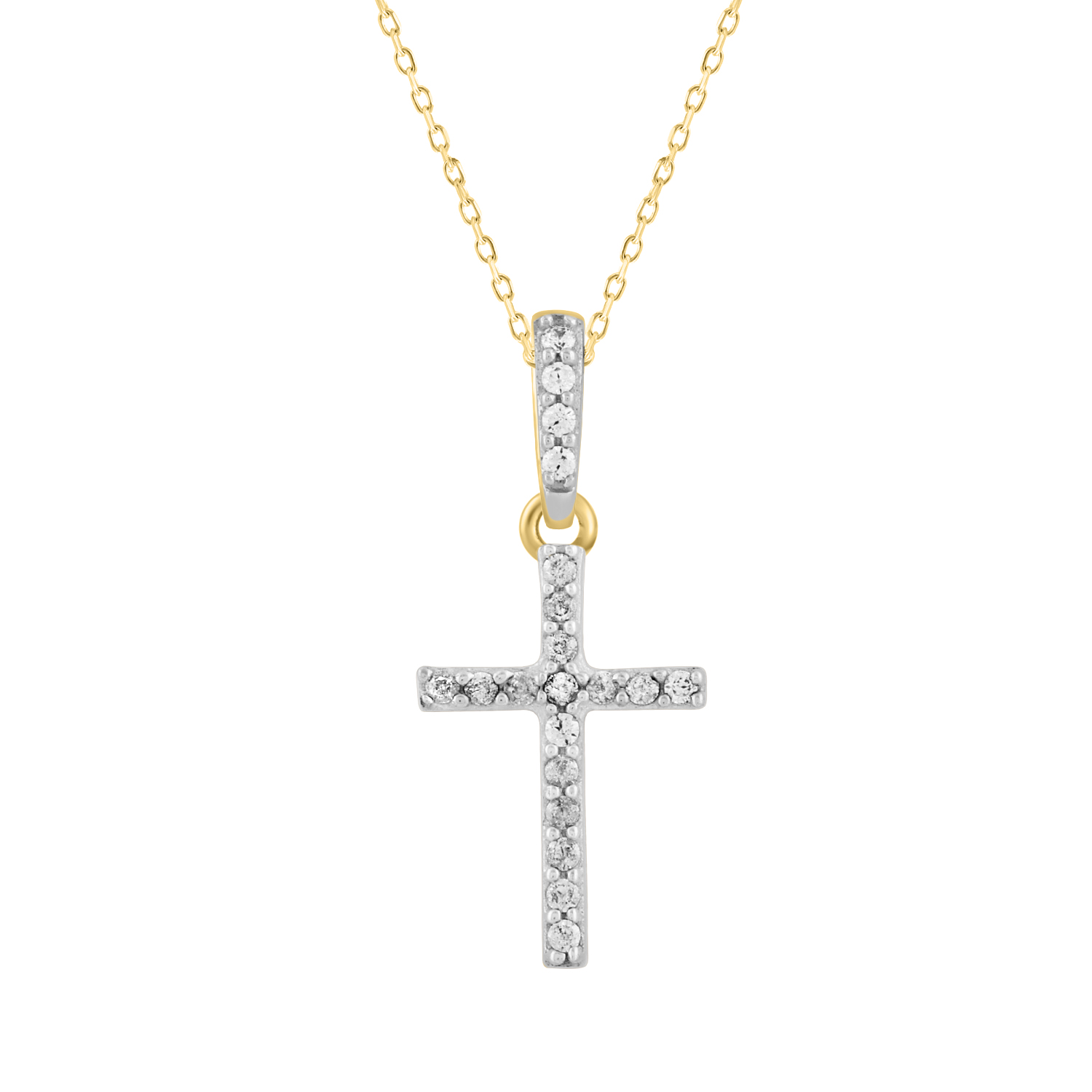 Elegant Sterling Silver Yellow Cross Pendant With Chain 0.05CT Round Diamond - Image 1