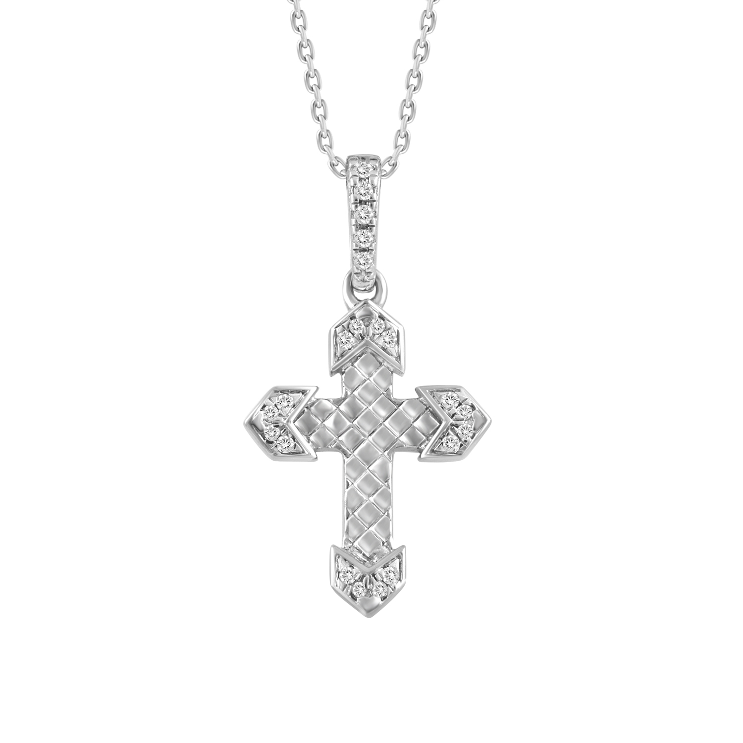 Sterling Silver Cross Diamond Pendant With Chain 0.05CT Round Diamond Jewelry - Image 1