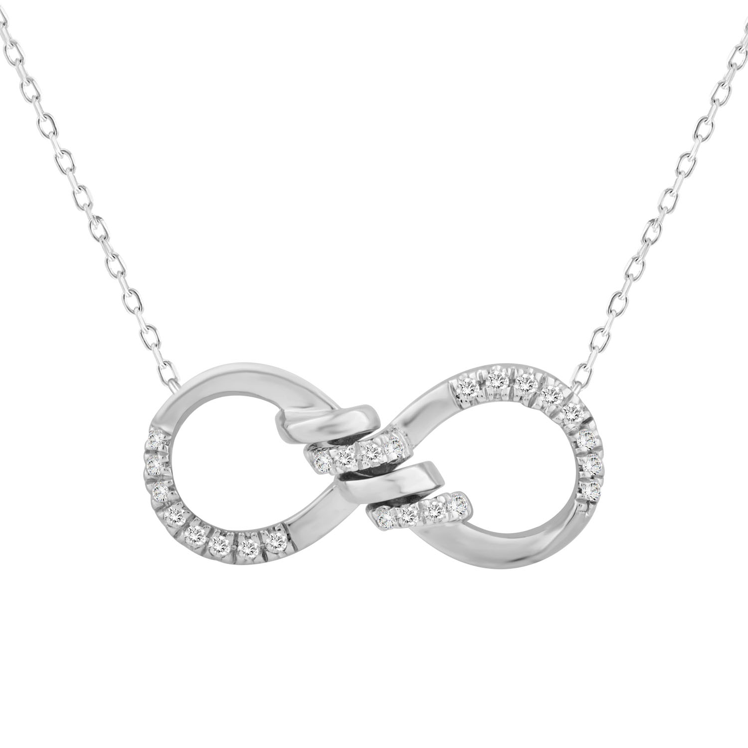 Sterling Silver Ladies 0.10CT Round Diamond Tangled Infinity Fashion Necklace - Image 1