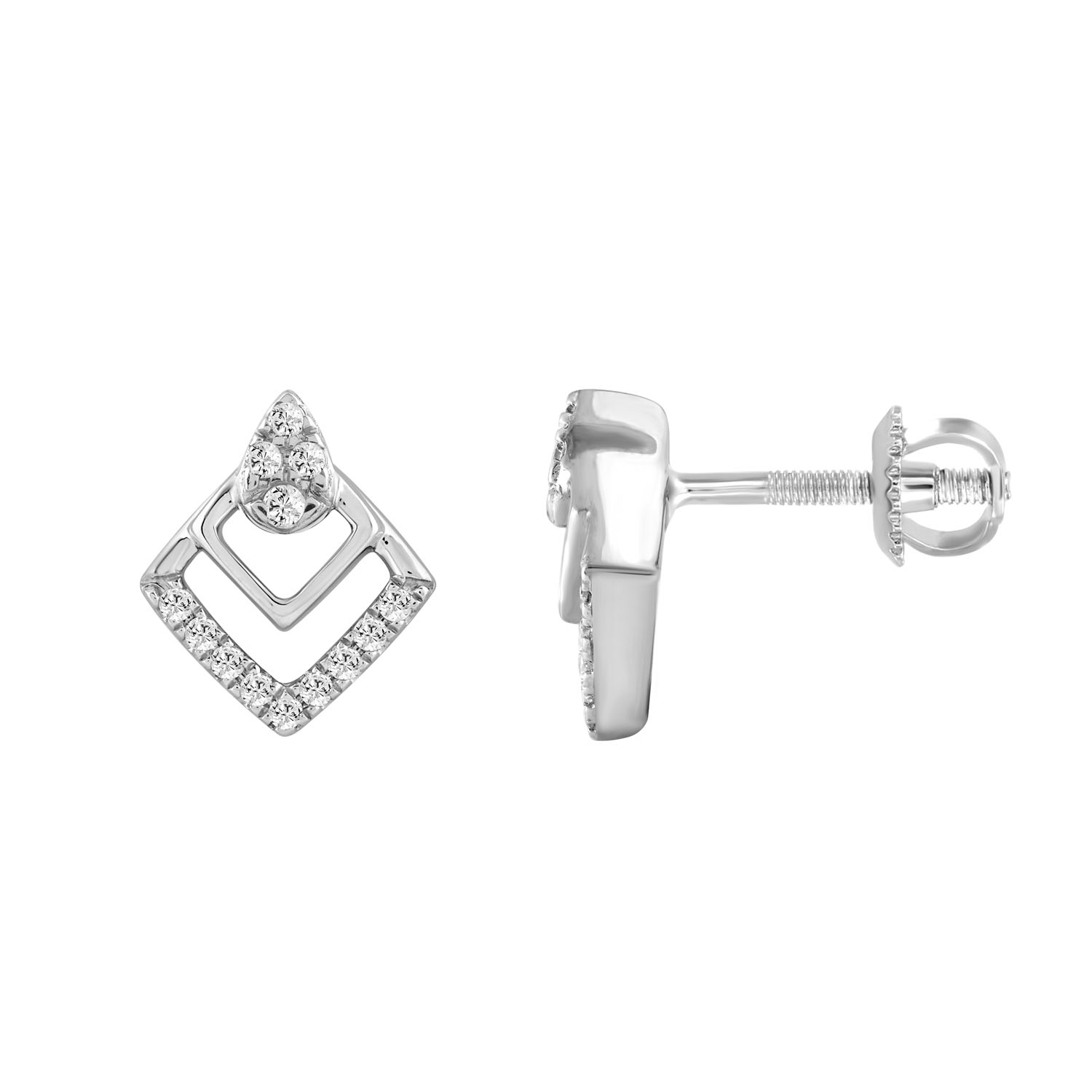 Ladies Sterling Silver 0.13CT Round Diamond Earrings Classic Fashion Jewelry - Image 1