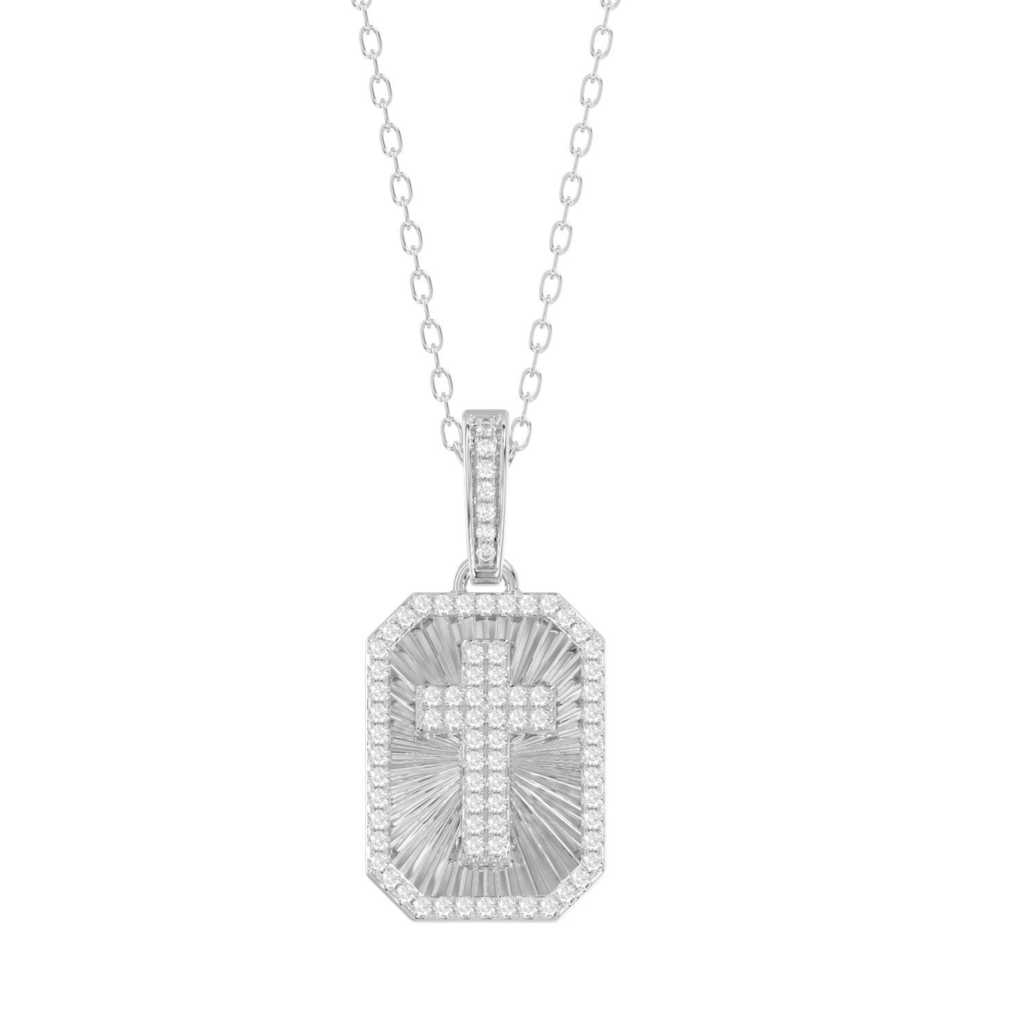 Sterling Silver Ladies 0.20CT Round Diamond Cross Pendant With Chain Elegant Fashion Jewelry - Image 1