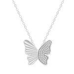 0.16CT Round Diamond Butterfly Necklace For Women In Sterling Silver Fashion Jewelry