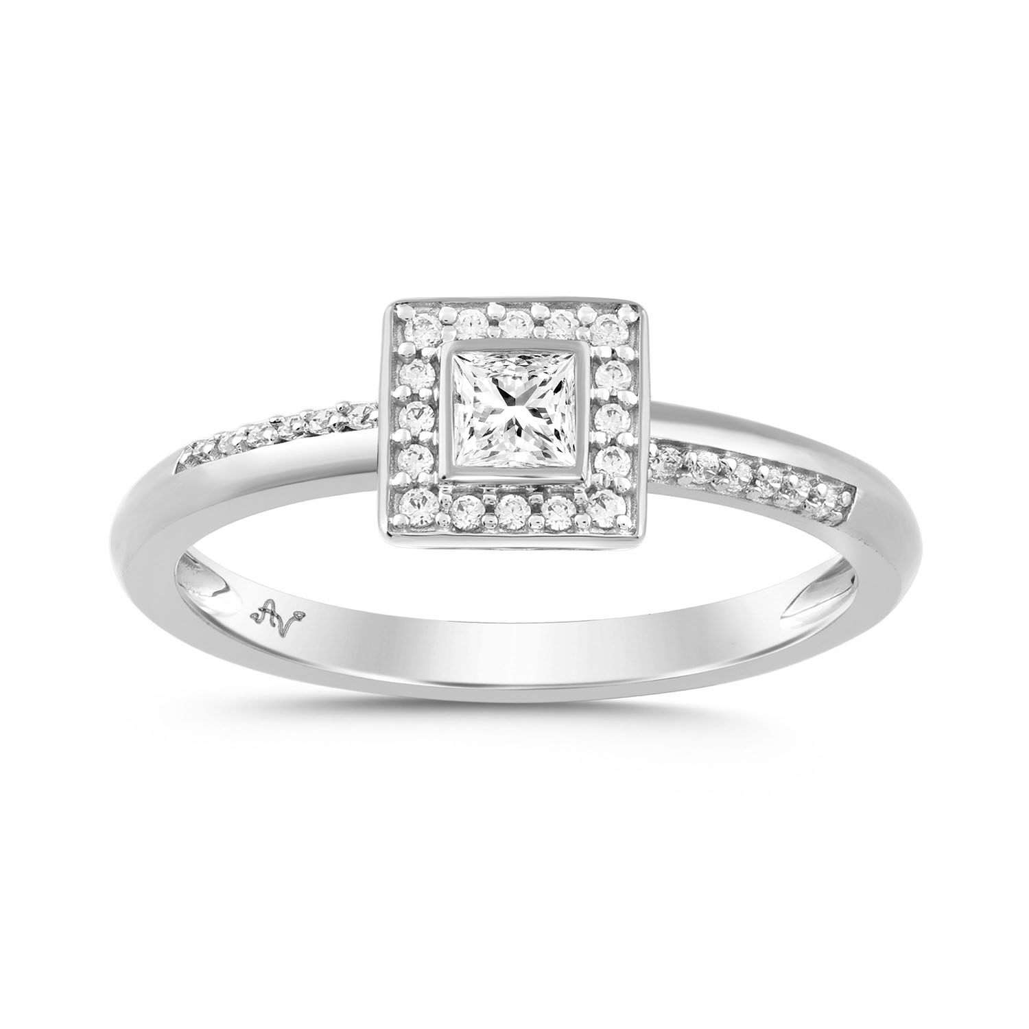 LADIES RING 0.25CT PRINCE /ROUND DIAMOND 14K WHITE GOLD - Image 1