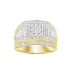 MEN'S RING 1.50CT ROUND/BAGUETTE DIAMOND 10K YELLOW GOLD