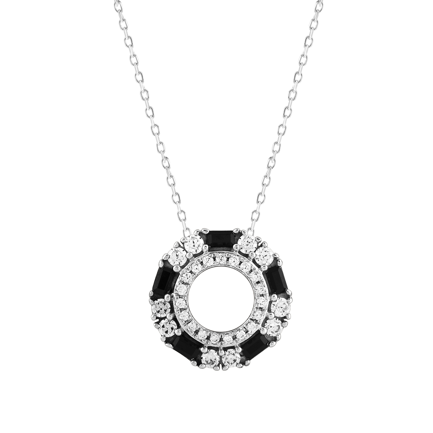 LADIES PENDANT 0.50CT ROUND/BLACK/BAGUETTE DIAMOND 14K WHITE GOLD - Image 1