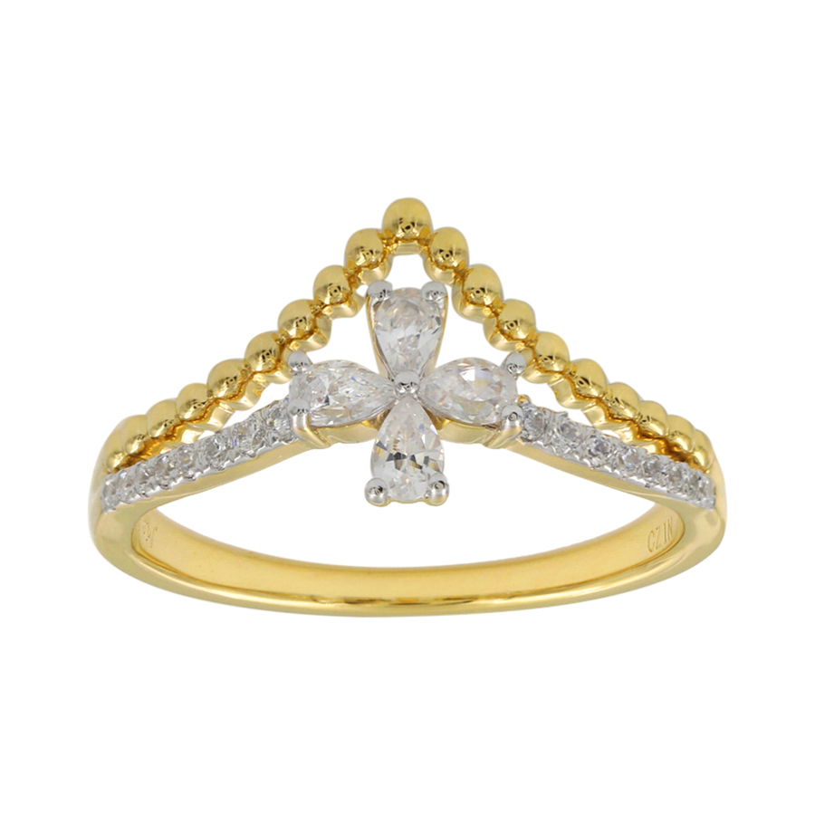 LADIES RING 0.33CT ROUND/PEAR DIAMOND 14K YELLOW GOLD - Image 1