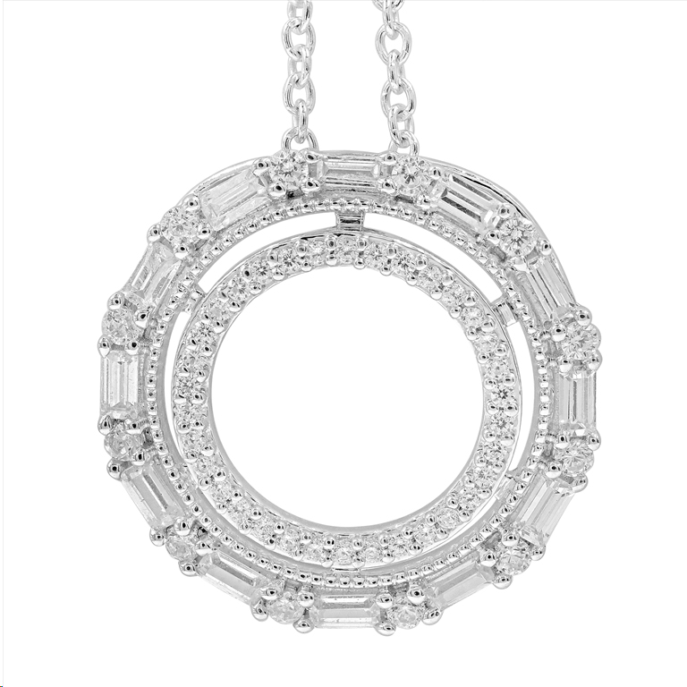 LADIES PENDANT 0.50CT ROUND/BAGUETTE DIAMOND 14K WHITE GOLD - Image 1