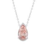 ETERNAL BLUSH COLLECTION 1 1/2CT LADIES SOLITAIRE PENDANT WITH CHAIN PEAR DIAMOND 14K WHITE GOLD (CENTER STONE PINK PEAR DIAMOND 1 1/2CT)