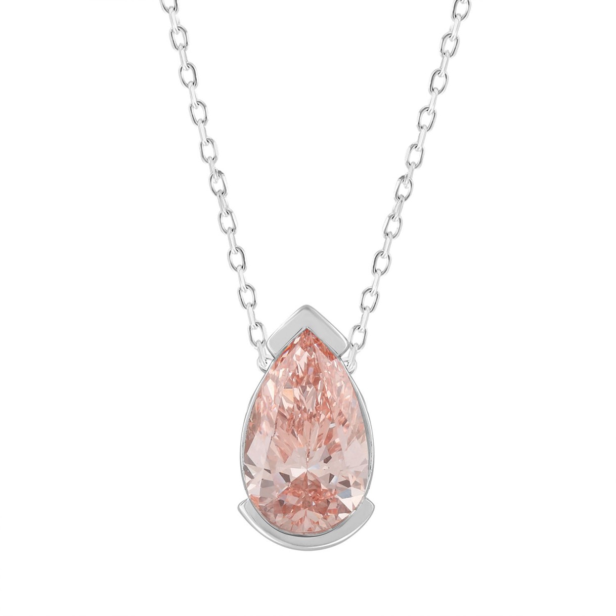 ETERNAL BLUSH COLLECTION 1 1/2CT LADIES SOLITAIRE PENDANT WITH CHAIN PEAR DIAMOND 14K WHITE GOLD (CENTER STONE PINK PEAR DIAMOND 1 1/2CT) - Image 1