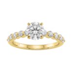 14K Yellow Gold 1 1/2Ct Round Cut Lab-Grown Diamond Engagement Ring Elegant Ladies Ring 1Ct Round Center Stone (Color F-G -Clarity Vs1/Vs2)