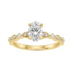 14K Yellow Gold 1 1/4Ct Oval & Round Diamond Ladies Engagement Ring 1.00 Ct Oval Center Stone Classic Ladies Ring (Color F-G -Clarity Vs1/Vs2)
