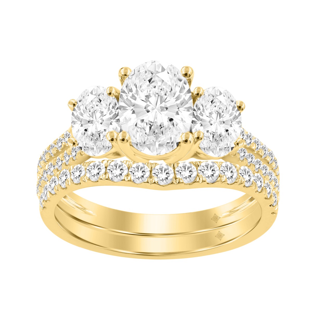 14K Yellow Gold 2 3/8Ct Oval & Round Diamond Bridal Set 1.00Ct Center Stone Oval Diamond Three Stone Engagement Ring With Matching Wedding Band For Wo - Image 1