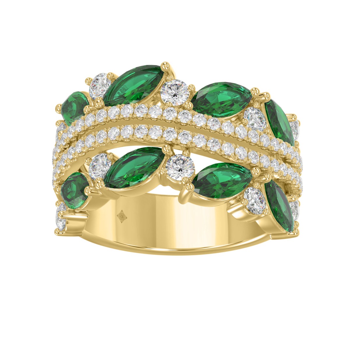 14K YELLOW GOLD 2 3/8CT ROUND/MARQUISE DIAMOND LADIES RING (GREEN EMERALD MARQUISE DIAMOND 1 1/2CT) - Image 1
