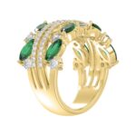 14K YELLOW GOLD 2 3/8CT ROUND/MARQUISE DIAMOND LADIES RING (GREEN EMERALD MARQUISE DIAMOND 1 1/2CT) - Image 3
