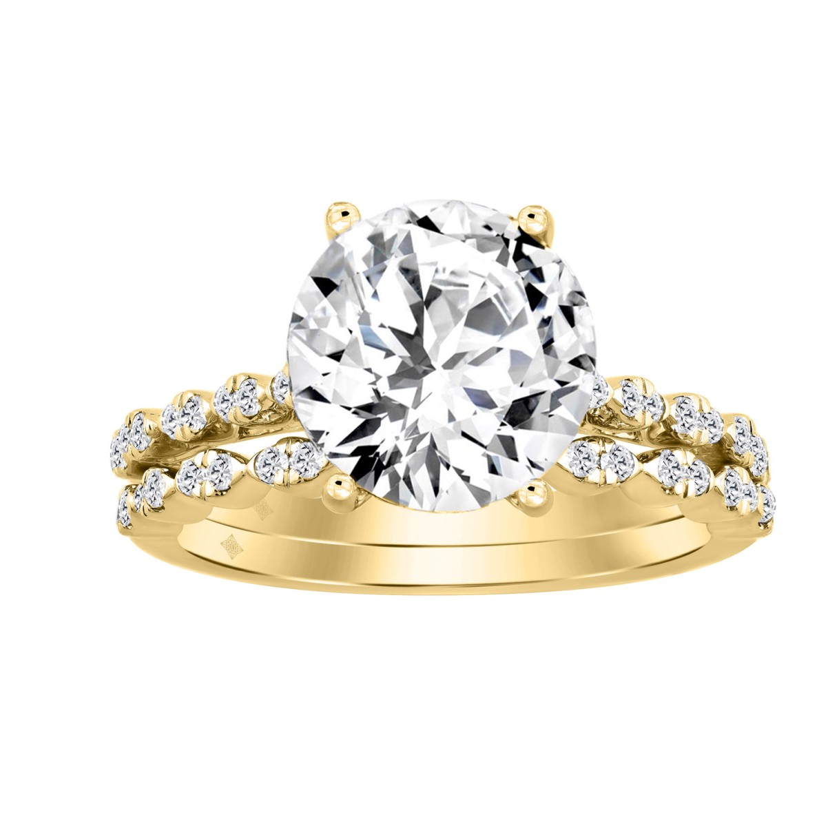 14K YELLOW GOLD 3 1/3CT ROUND DIAMOND LADIES BRIDAL SET (CENTER STONE ROUND DIAMOND 3CT) - Image 1