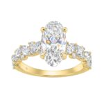 14K Yellow Gold 3.00Ct Diamond Engagement Ring For Women 2.00Ct Elongated Oval Center Stone With Marquise & Round Side Stones, Luxury Bridal Ring (Col