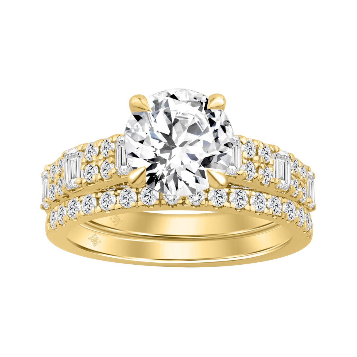 14K YELLOW GOLD 3.00CT ROUND/EMERALD DIAMOND LADIES BRIDAL SET (CENTER STONE ROUND DIAMOND 2.00CT) - Image 1