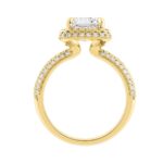14K Yellow Gold 4 1/2Ct Ladies Emerald Cut Halo Engagement Ring 4Ct Emerald Center Stone & Round Diamond (Color F-G -Clarity Vs1/Vs2) - Image 2