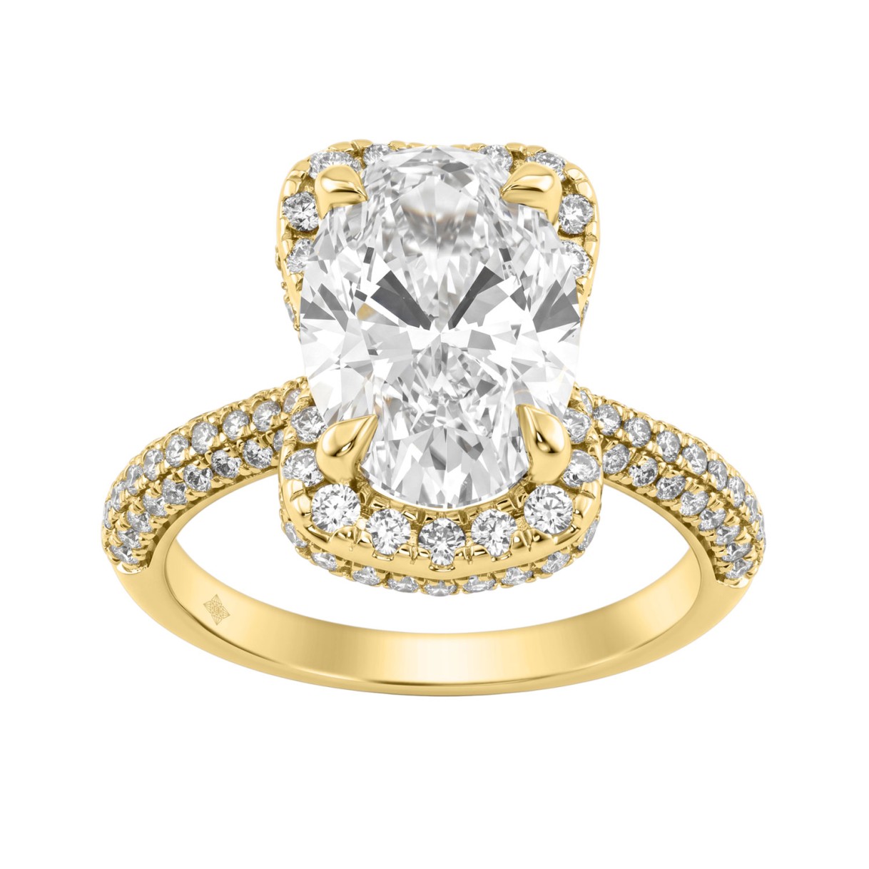14K Yellow Gold 4 1/2Ct Ladies Oval Cut Halo Engagement Ring 4Ct Oval Center Stone & Round Diamond (Color F-G -Clarity Vs1/Vs2) - Image 1