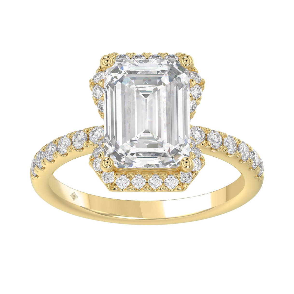 14K Yellow Gold 4 1/2CT ladies Round & Emerald-cut diamond halo engagement Ring 4.00CT Emerald Center stone (Color F-G -Clarity VS1/VS2) - Image 1