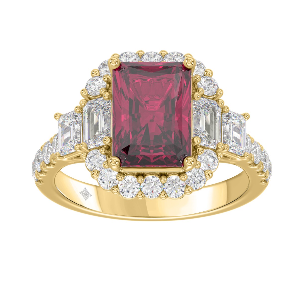 14K YELLOW GOLD 4 1/2CT ROUND/EMERALD DIAMOND LADIES RING (CENTER STONE RUBY EMERALD DIAMOND 3CT) - Image 1