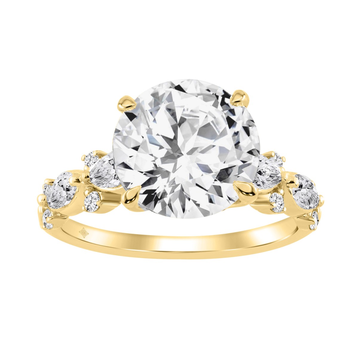 14K YELLOW GOLD 4 1/2CT ROUND/MARQUISE DIAMOND LADIES RING (CENTER STONE ROUND DIAMOND 4CT) - Image 1