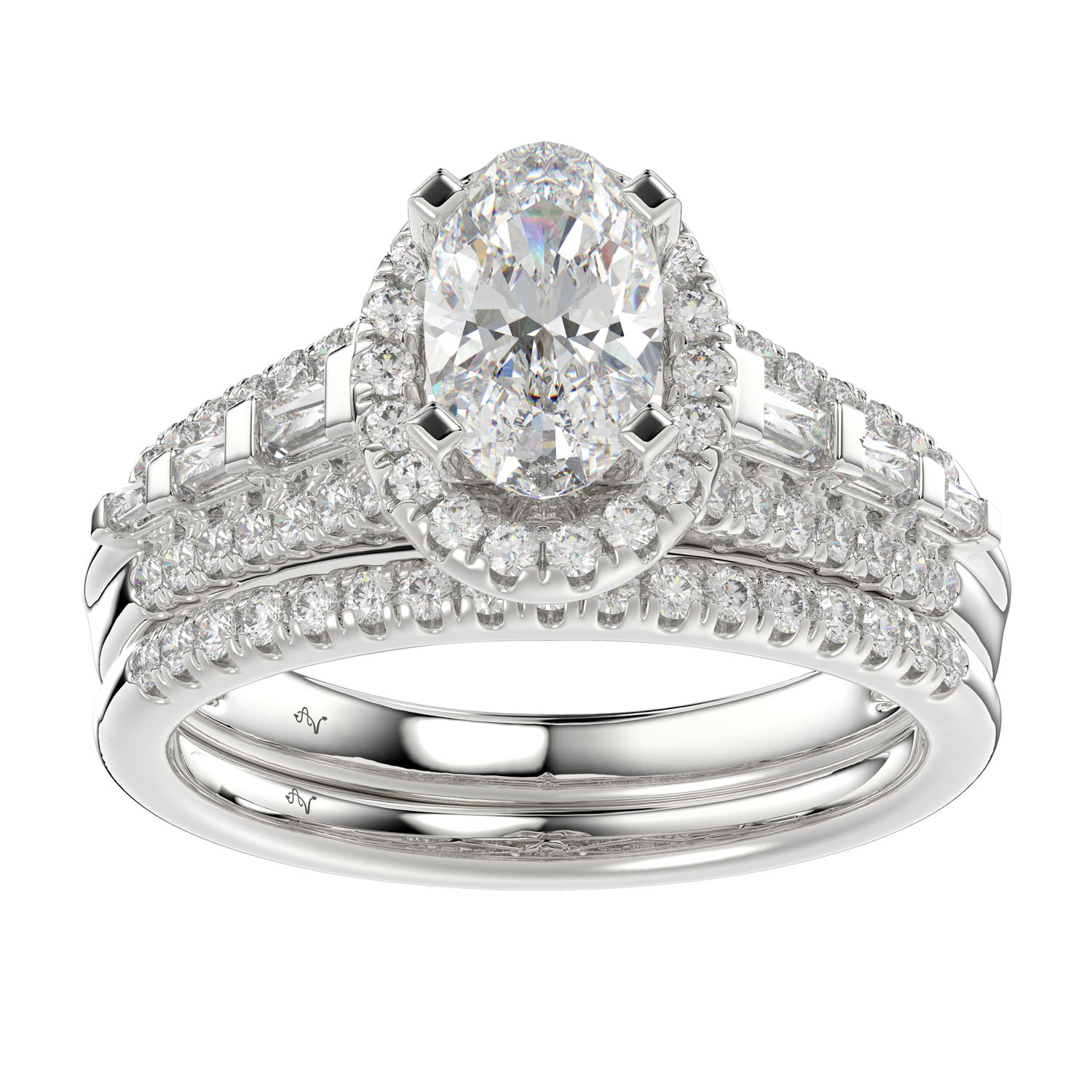 LADIES SEMI MOUNT BRIDAL SET 0.65CT ROUND/BAGUETTE DIAMOND 14K WHITE GOLD (SI QUALITY) - Image 1