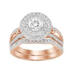 LADIES BRIDAL SET 1.00CT ROUND DIAMOND 14K ROSE GOLD (CENTER STONE 0.20CT ROUND DIAMOND)