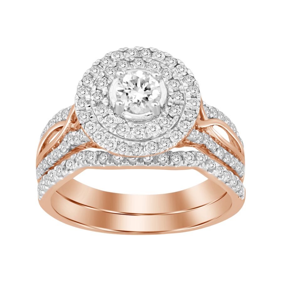LADIES BRIDAL SET 1.00CT ROUND DIAMOND 14K ROSE GOLD (CENTER STONE 0.20CT ROUND DIAMOND) - Image 1