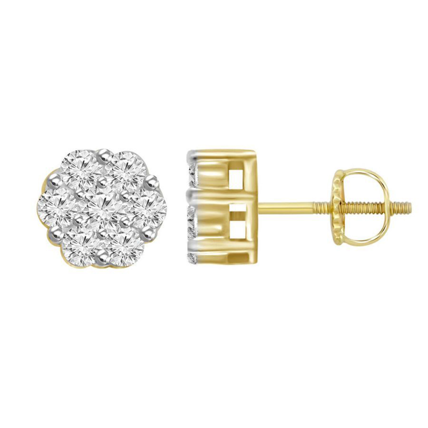 LADIES EARRINGS 0.15CT ROUND DIAMOND 14K YELLOW GOLD - Image 1