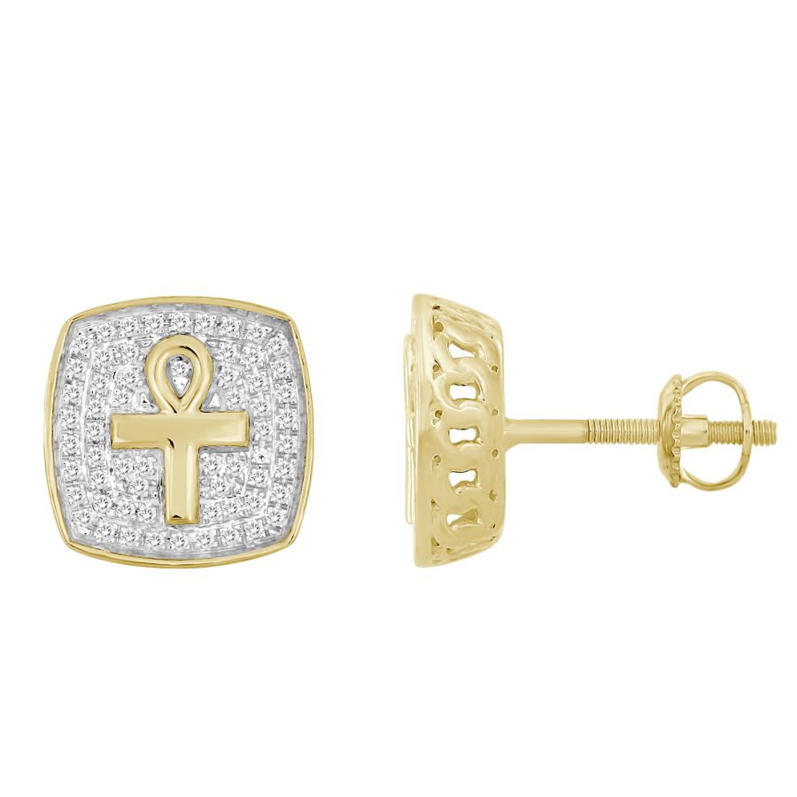 MEN'S STUD EARRINGS 0.25CT ROUND DIAMOND 10K YELLOW GOLD - Image 1