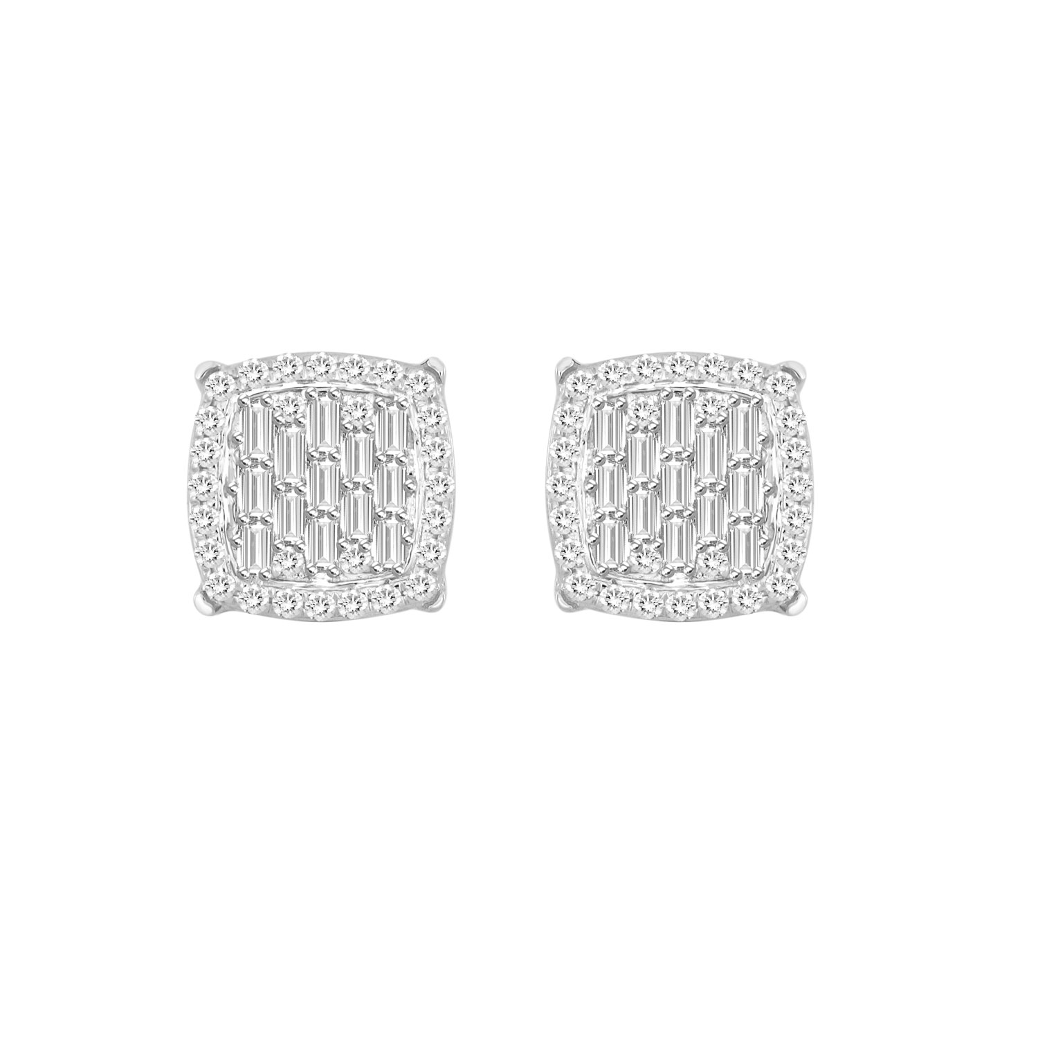 LADIES EARRINGS 0.33CT ROUND/BAGUETTE DIAMOND 10K WHITE GOLD - Image 1