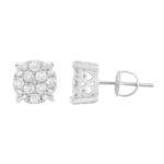 LADIES STUD EARRINGS 0.75CT ROUND DIAMOND 10K WHITE GOLD
