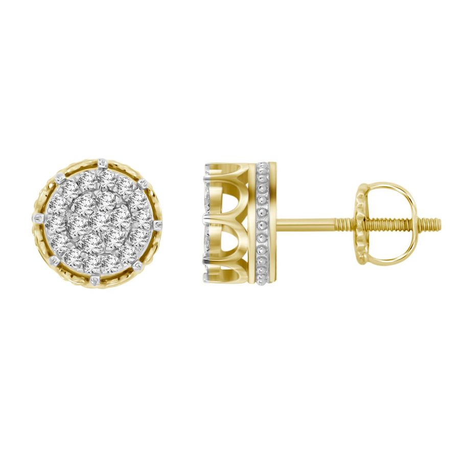 LADIES STUD EARRINGS 0.75CT ROUND DIAMOND 10K YELLOW GOLD - Image 1