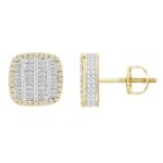 LADIES EARRINGS 0.75CT ROUND/BAGUETTE DIAMOND 10K YELLOW GOLD