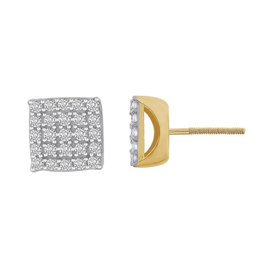 EARRINGS 1.00CT ROUND DIAMOND 10K YELLOW GOLD - Image 1