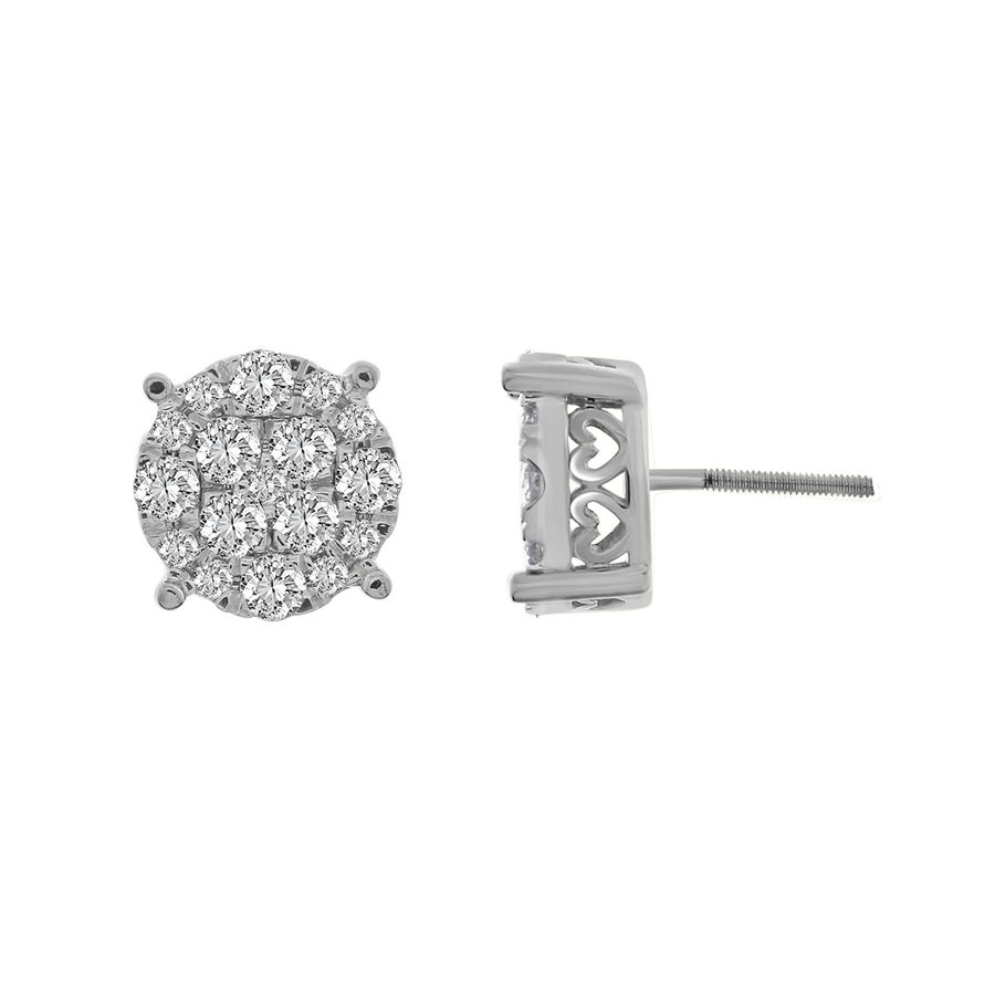 LADIES STUD EARRINGS 2.00CT ROUND DIAMOND 10K WHITE GOLD - Image 1