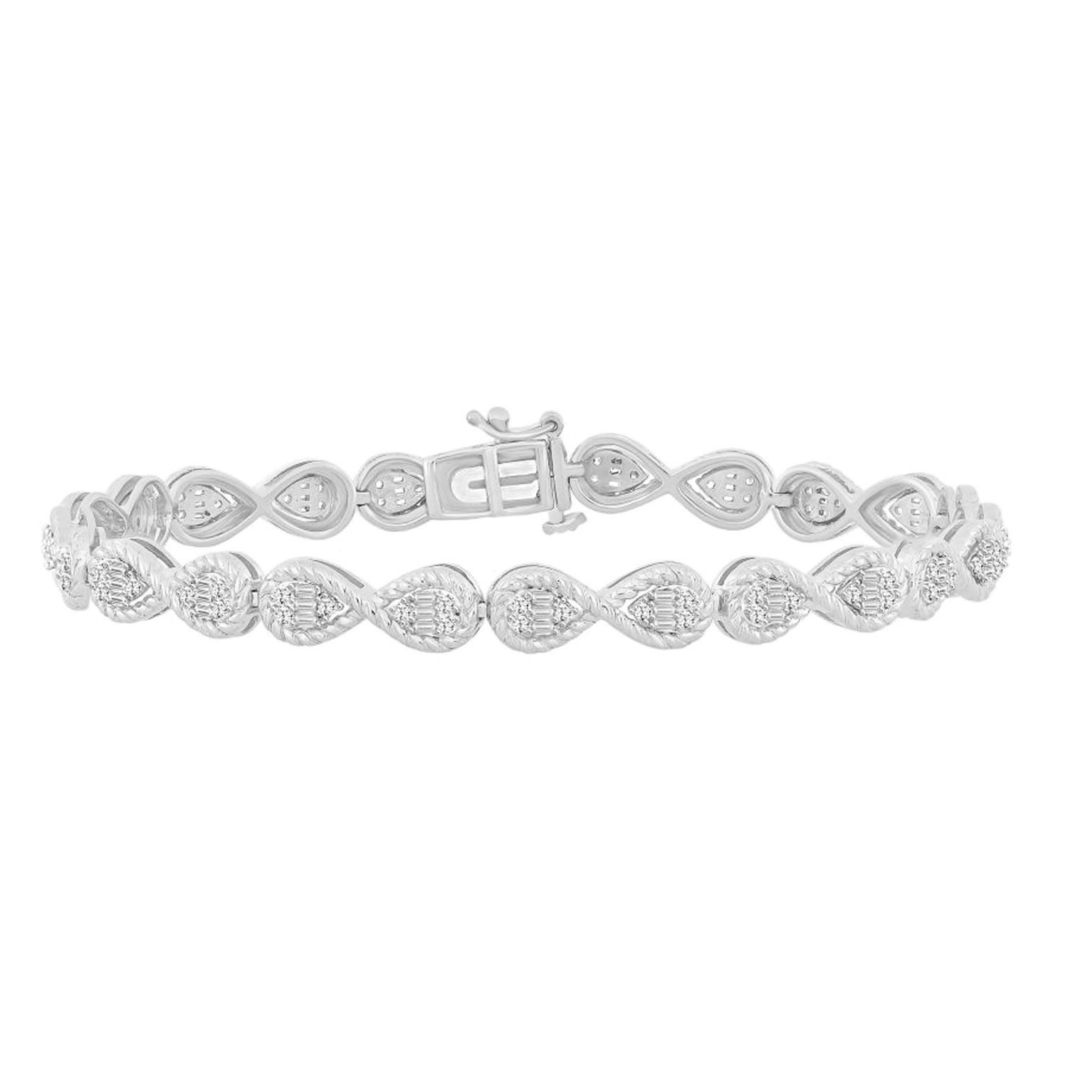 LADIES BRACELET 0.75CT ROUND/BAGUETTE DIAMOND 10K WHITE GOLD - Image 1