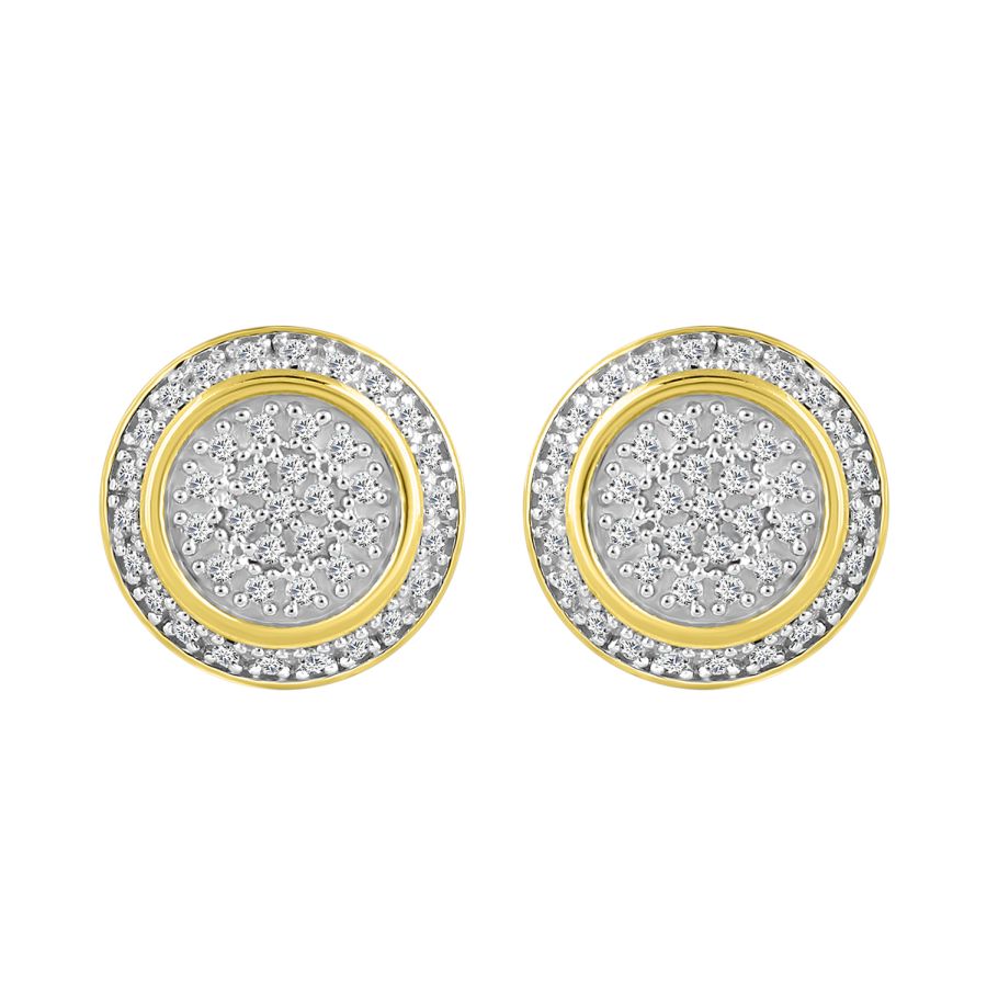 MEN'S STUD EARRINGS 0.25CT ROUND DIAMOND 10K YELLOW GOLD - Image 1