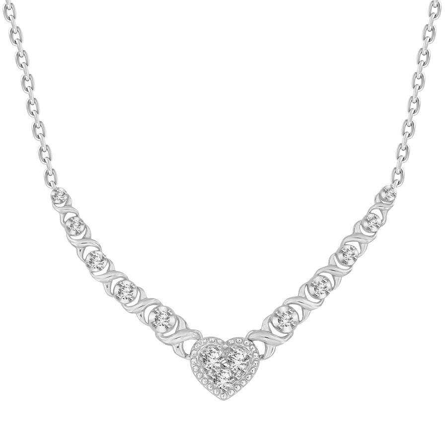 LADIES NECKLACE 0.35CT ROUND DIAMOND 10K WHITE GOLD - Image 1