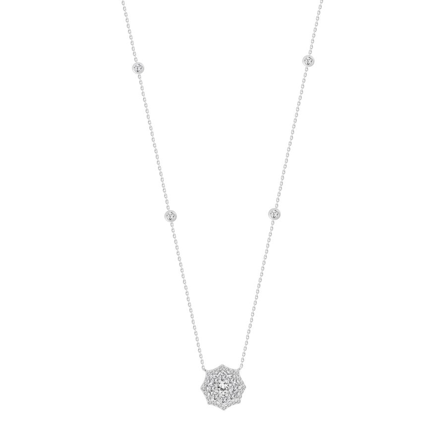 LADIES NECKLACE 1.00CT ROUND DIAMOND 14K WHITE GOLD (SI QUALITY) - Image 1